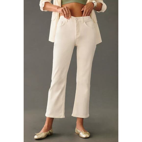 New Anthropologie x Pilcro The Yaya Mid-Rise Crop Flare Jeans $148 WHITE 23T - Picture 1 of 7